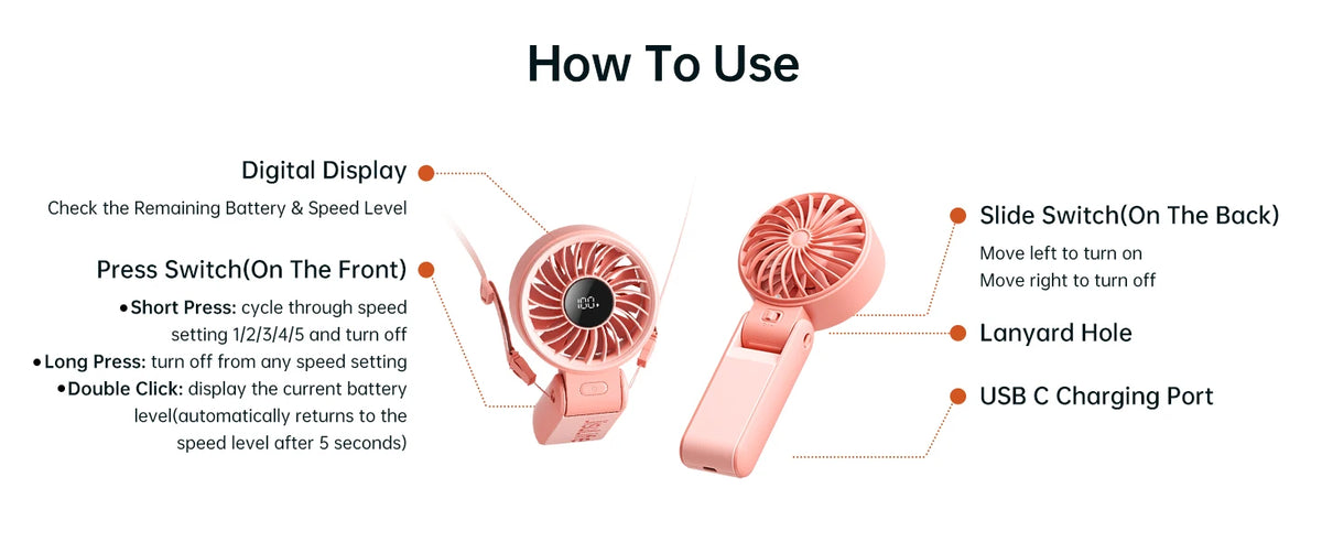 JISULIFE Portable Handheld Fan with LED Display