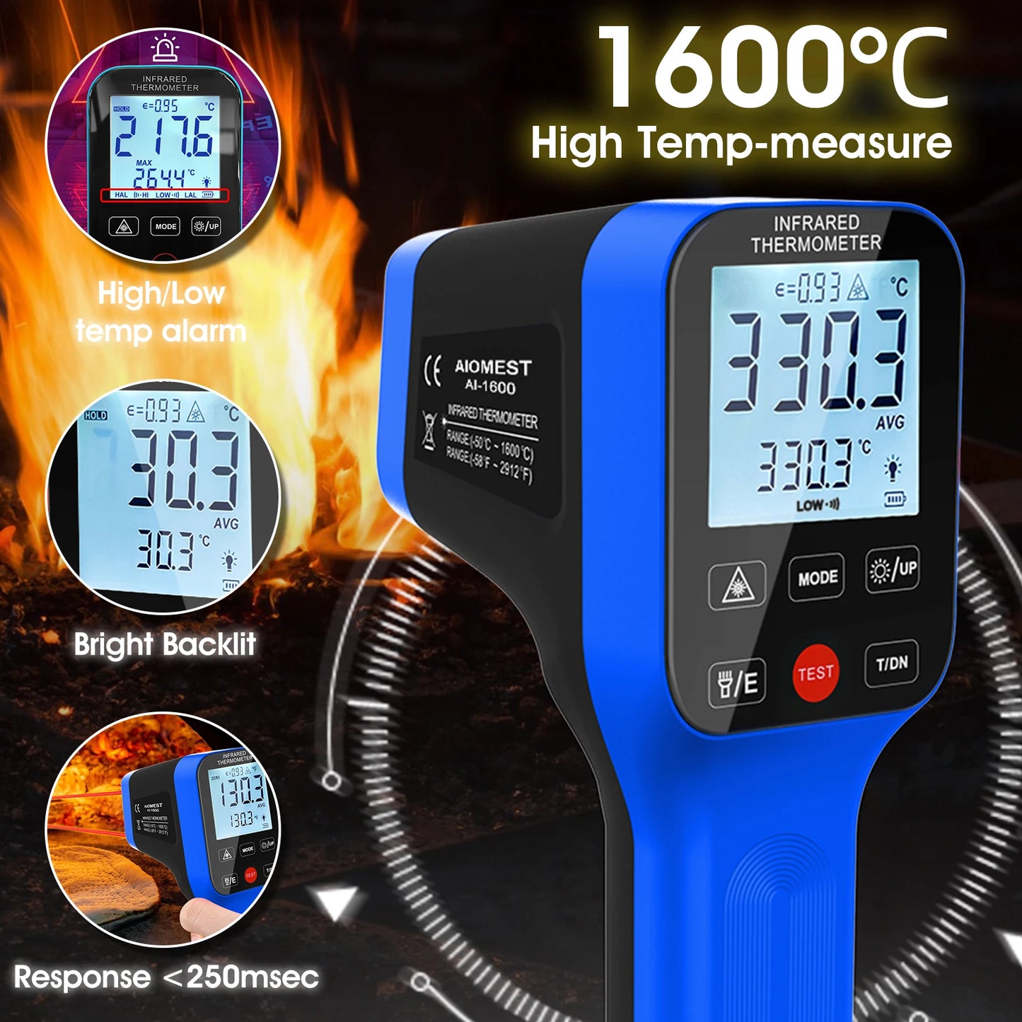 Infrared Thermometer Gun Rechargeable High Temp Laser