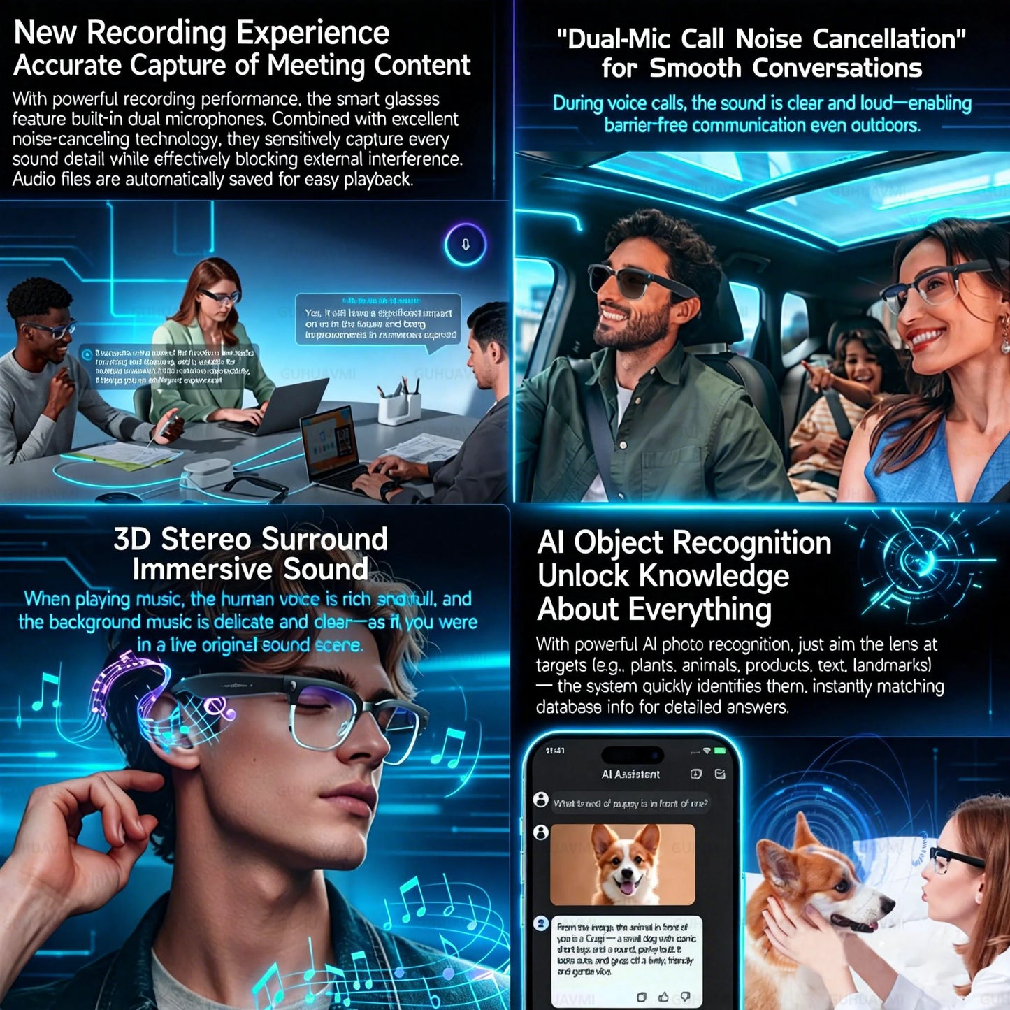 New 4K Ultra HD Color Change BT Call Smart Glasses AI Chat