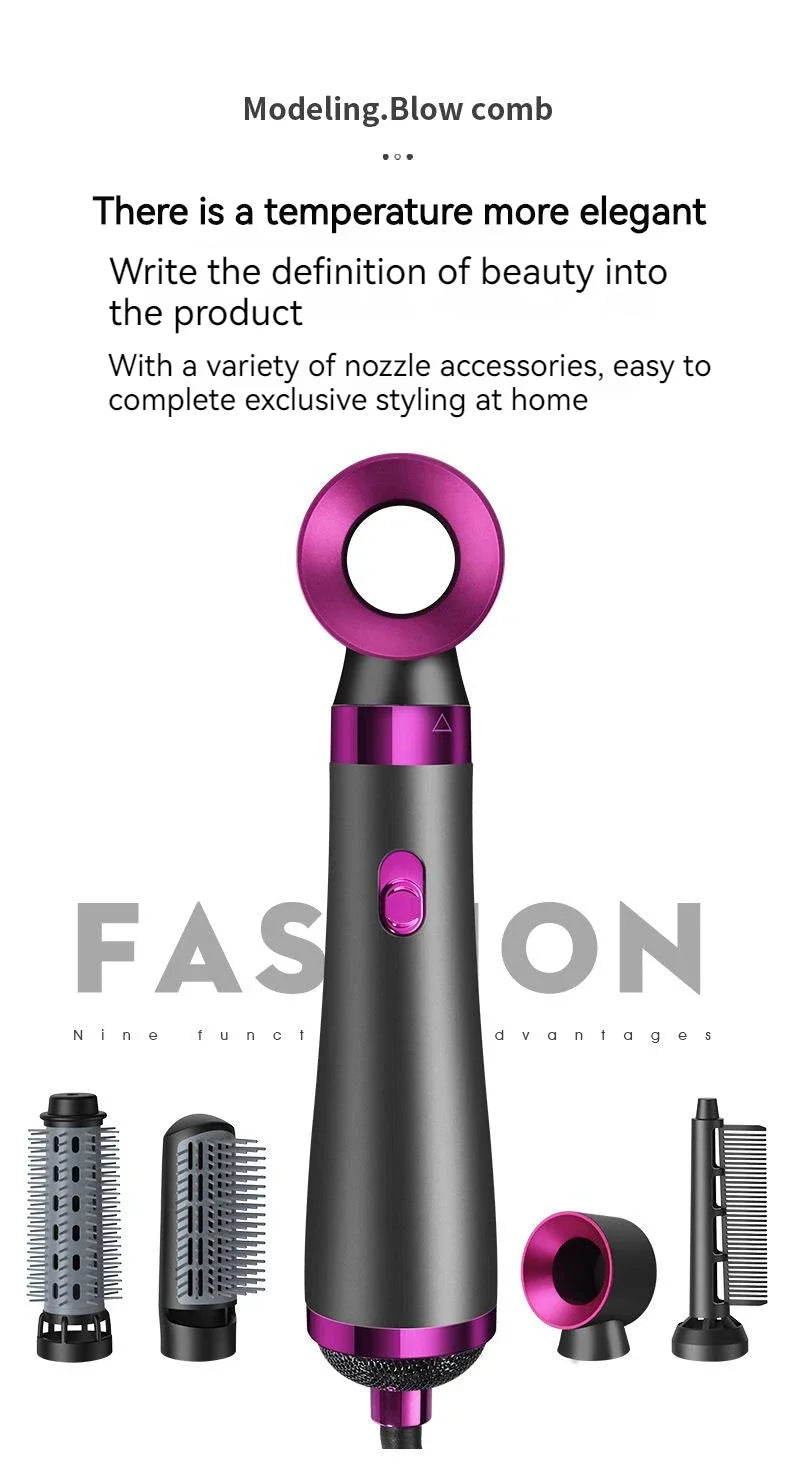Five in one hair dryer hot air comb electric curly hair straightener