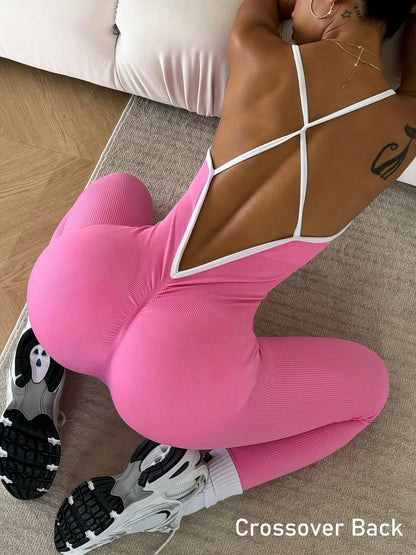 Girls Pink Sports Jumpsuit Running One Piece Bodysuit