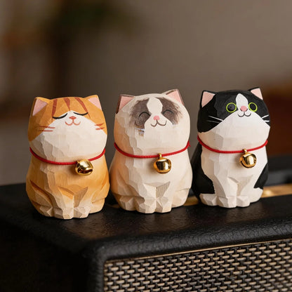 Cute Cat Animals Figurine Decorative Wooden Ornament