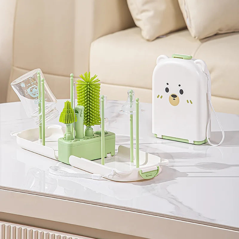 Travel Baby Bottle Brush Set - Newborn Safe Silicone Cleaning Brushes