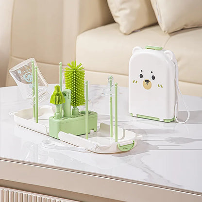 Travel Baby Bottle Brush Set - Newborn Safe Silicone Cleaning Brushes