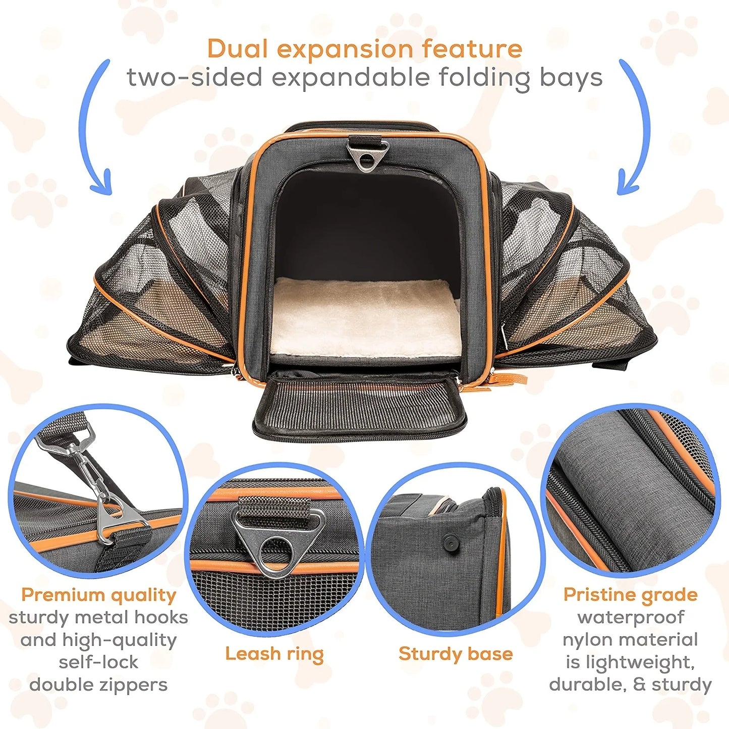 Double-sided expandable cat/dog carrier airline carry-on