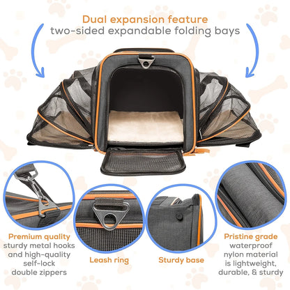 Double-sided expandable cat/dog carrier airline carry-on