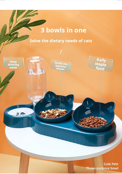 Pet Bowls With Water Feeder 3 In 1 Ear Design Tilted