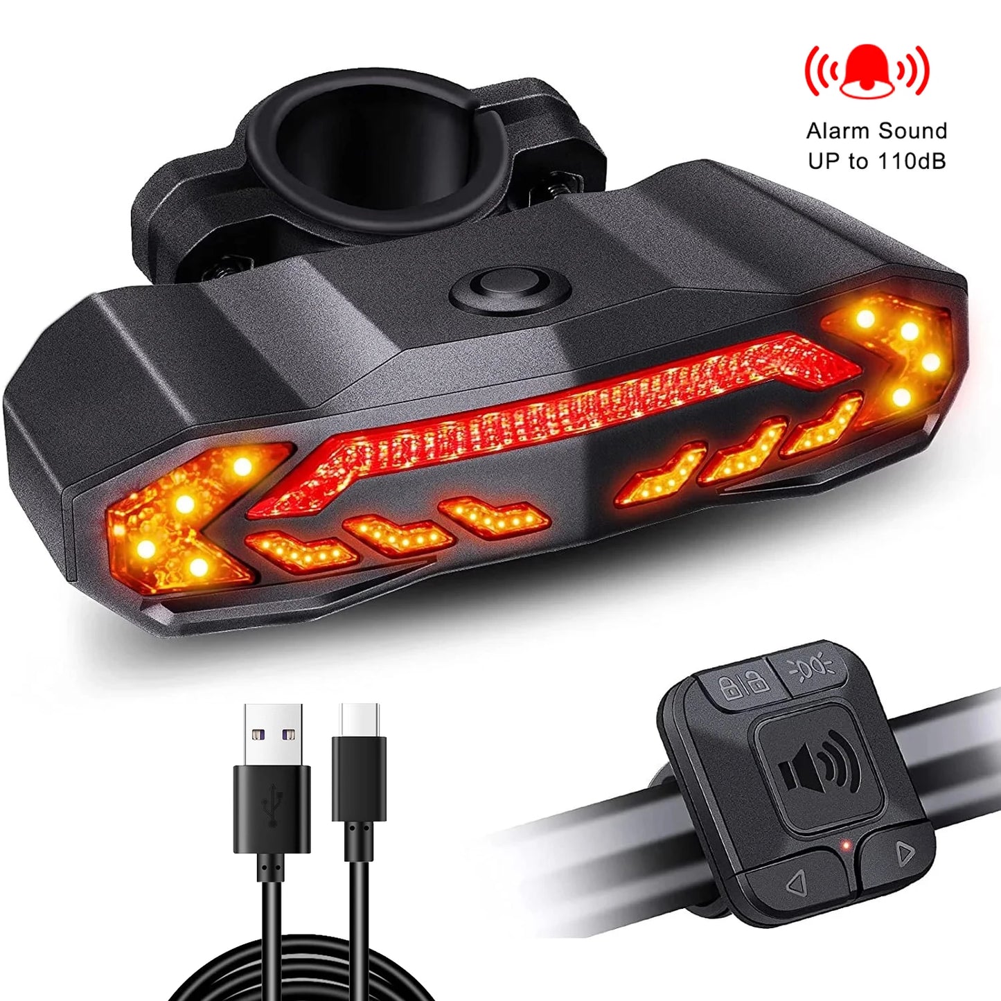 Wireless Bicycle Alarm Rear Tail Light With Turn Signal IP65