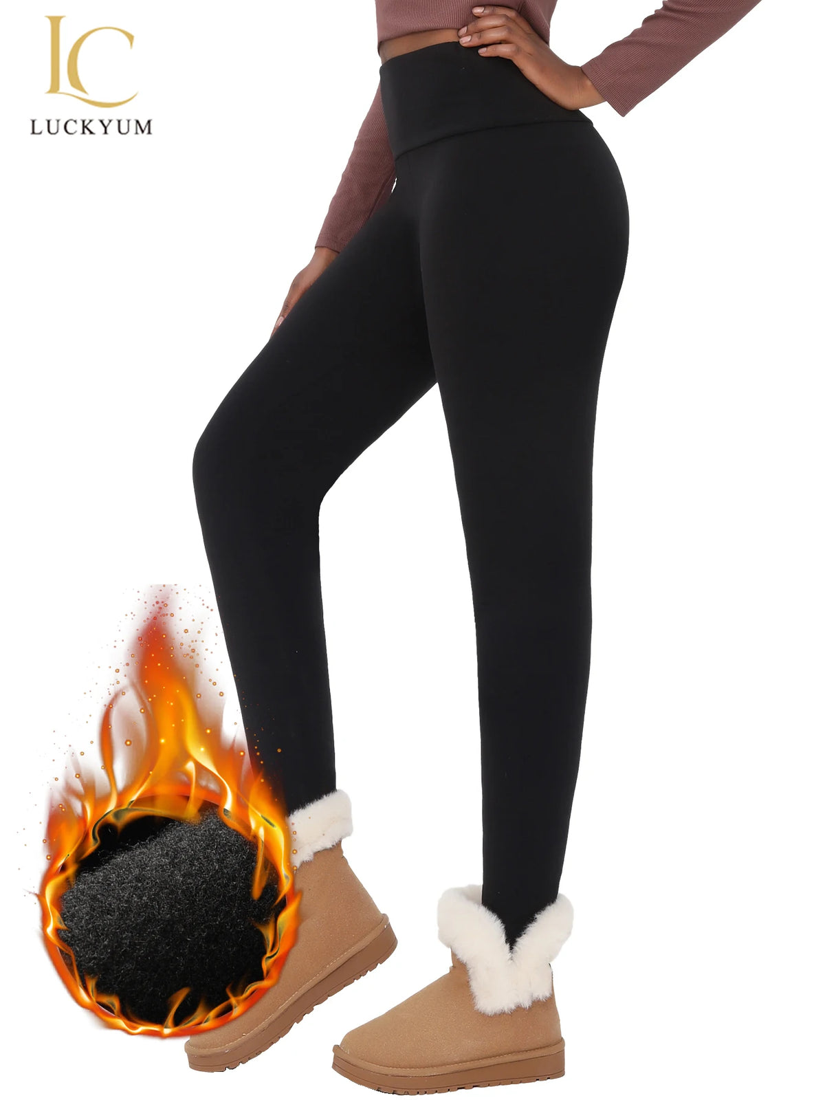 Womens Thermal Fleece Lined High Waisted Leggings