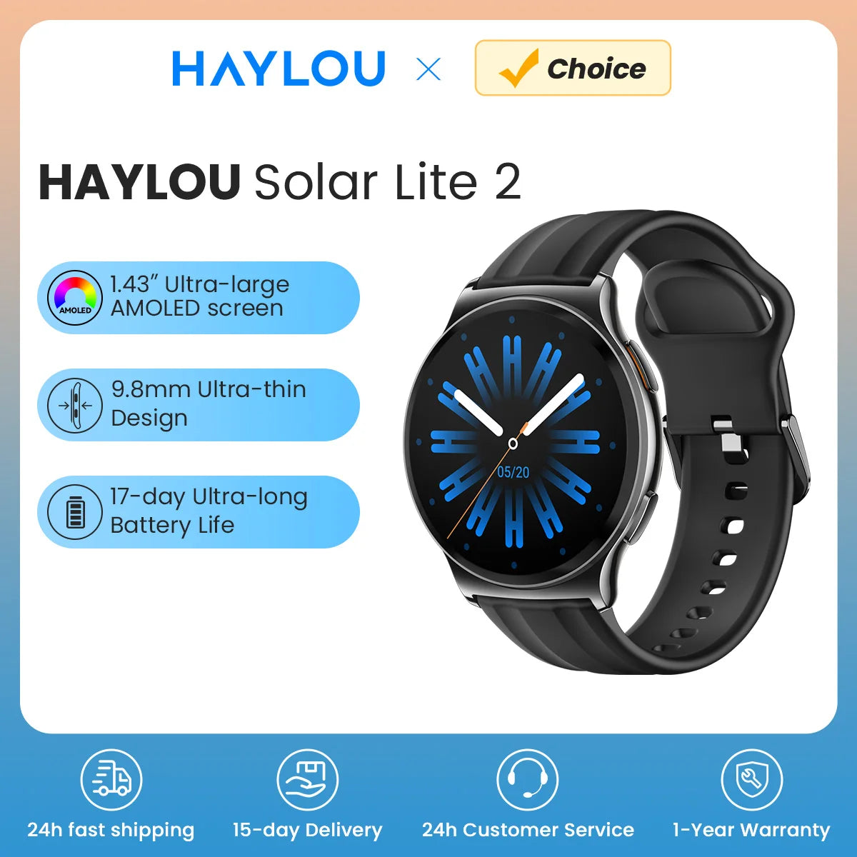 HAYLOU Solar Lite 2 Smartwatch 1.43'' AMOLED Display