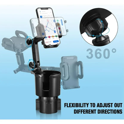 2-in-1 Cup Holder Phone Mount – 360° Rotatable Long Arm Expander