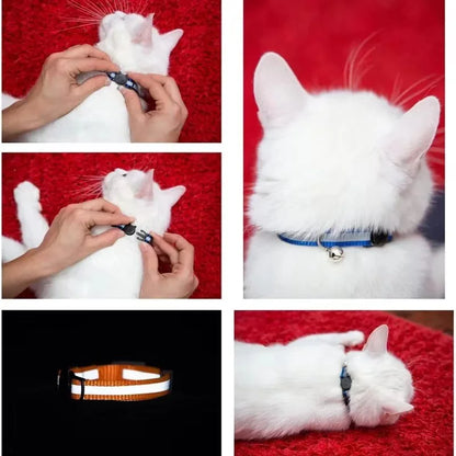 Cartoon Cat Head Reflective Pet Collar Colorful Bell