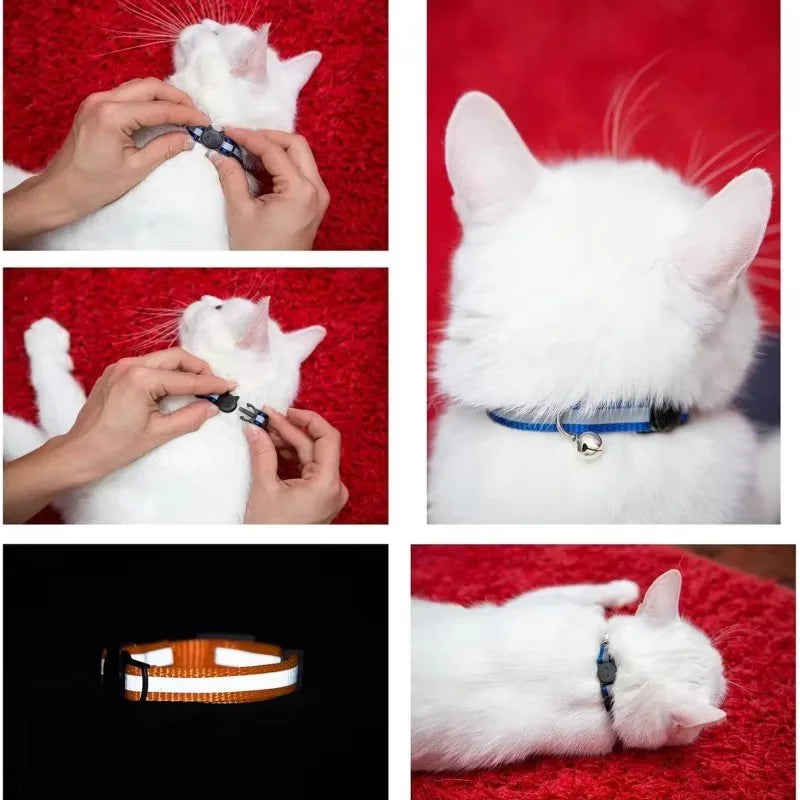 Cartoon Cat Head Reflective Pet Collar Colorful Bell