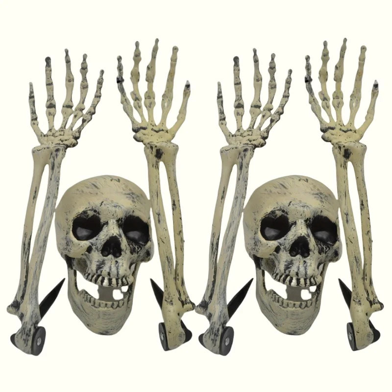 1/6pcs Skeleton Bone Garden Ground Stakes Skull Head & Hand for Halloween
