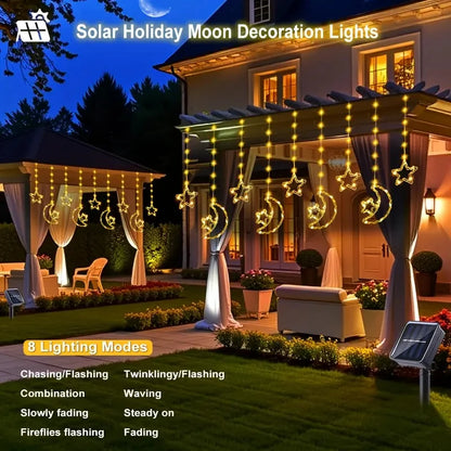 Solar Star Moon String Lights 8 Modes Outdoor Hanging Light