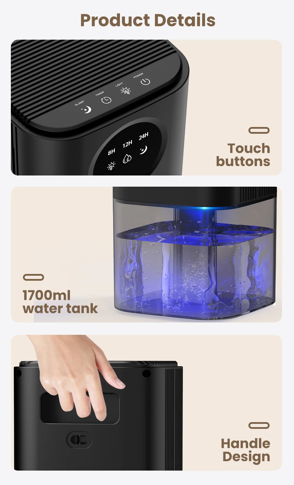 Portable Dehumidifier With 35 Ounces Capacity