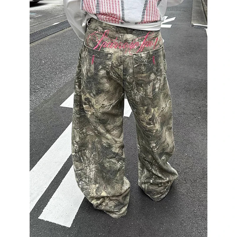 Women Gothic Baggy Y2k Jeans Embroidery Jean Pants Vintage