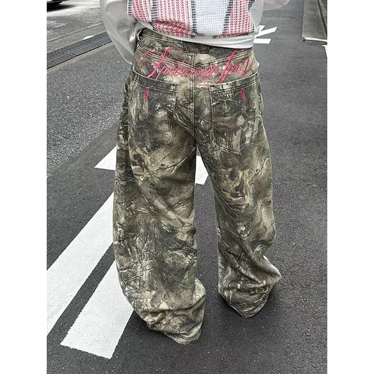 Women Gothic Baggy Y2k Jeans Embroidery Jean Pants Vintage