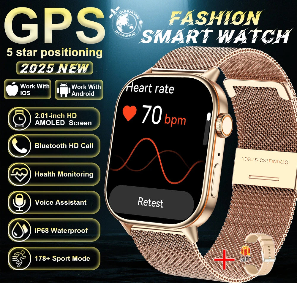 New For Android iOS Outdoor GPS Smart Watch Men 2.01" HD AMOLED