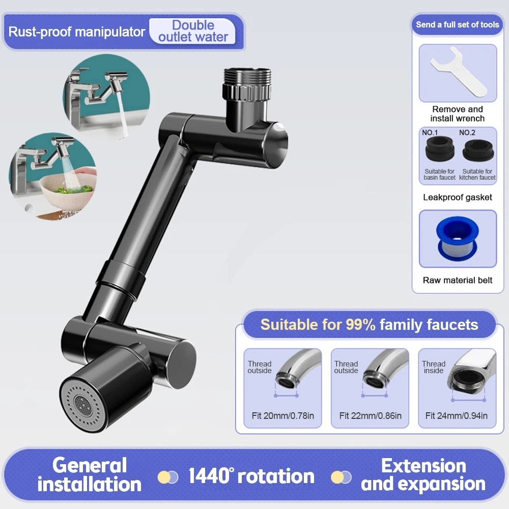 1440° Rotatable Scalable Metal Faucet Bathroom Tap