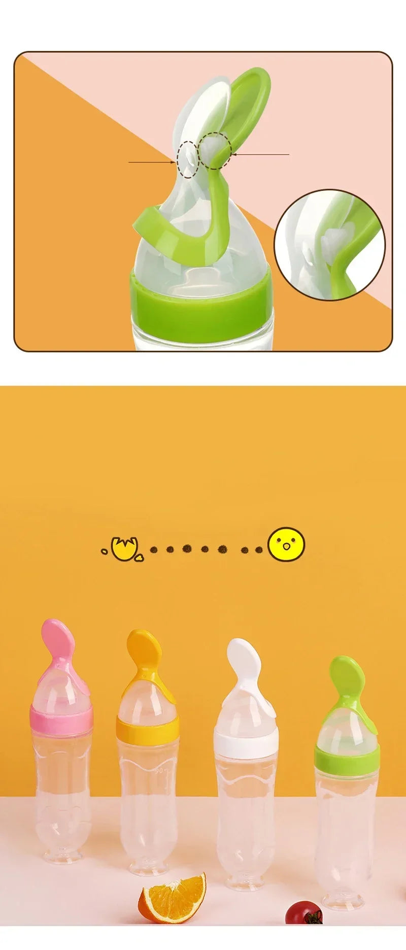 Safe Useful Silicone Baby Bottle with Spoon Food Supplement