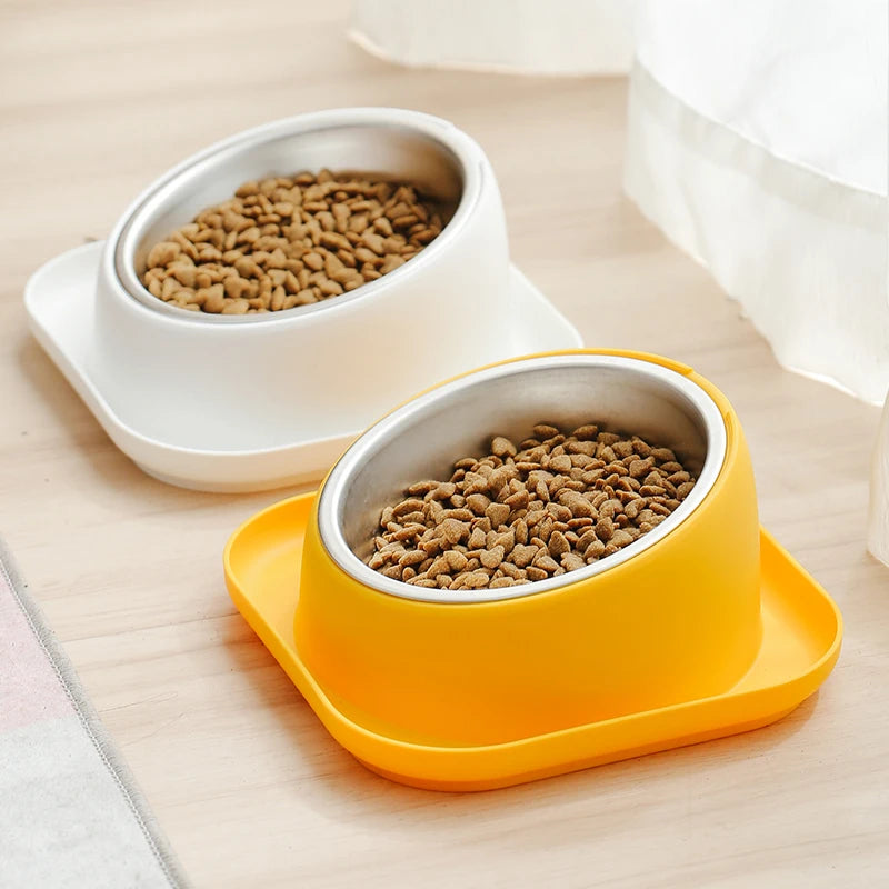 Tilted Cat Bowl Stainless Steel Neck Protection Anti Slip