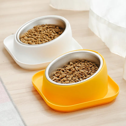 Tilted Cat Bowl Stainless Steel Neck Protection Anti Slip