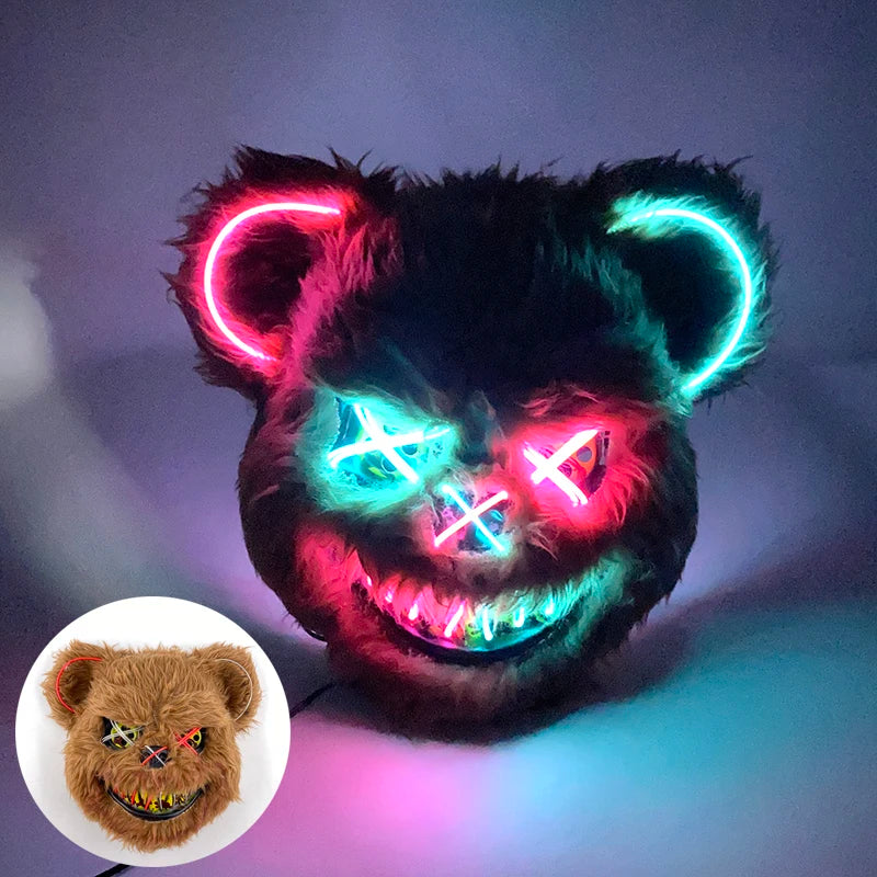 LED Bloody Rabbit Mask Glowing Killer Black Bear Mask Halloween