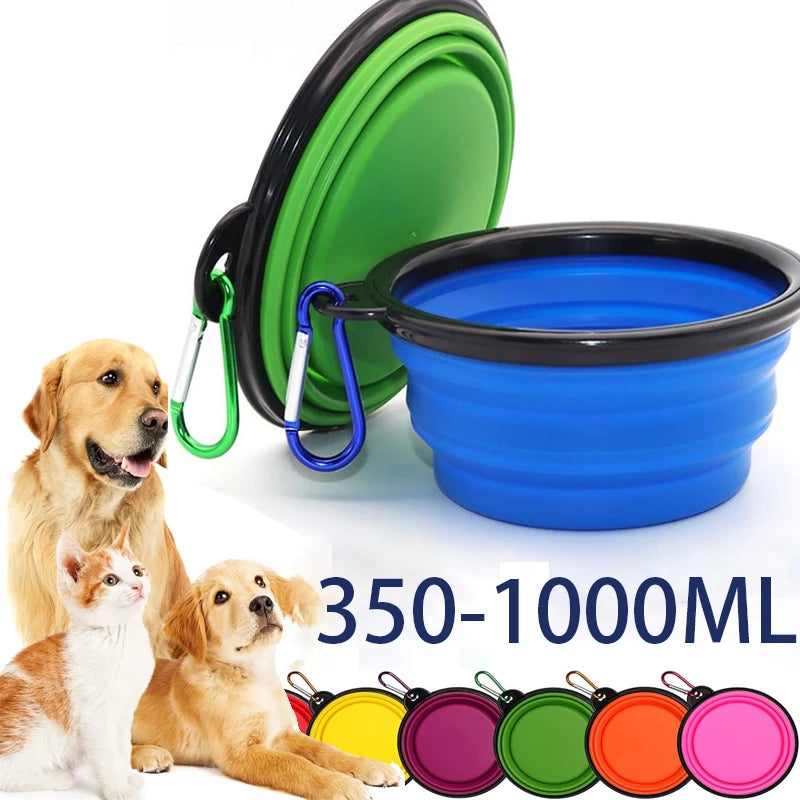 Folding Portable Silicone Dog Feeder Bowl 2 In 1 Pet Dispenser