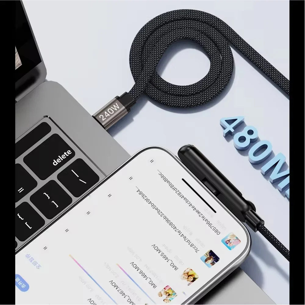 240W Type-C To Type C Cable Elbow Fast Charging Data Cable