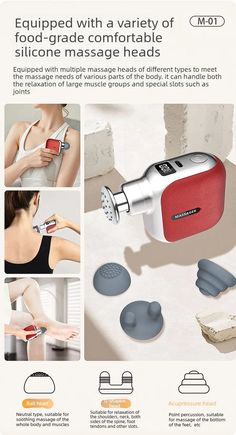 Mini Pocket Fascia Gun with 4 Silicone Massage Heads