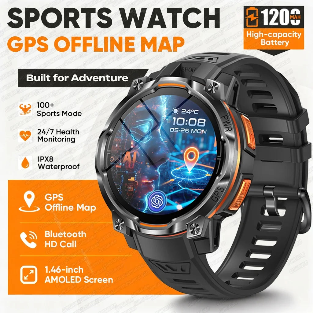 New GPS Map Smart Navigation Watch 1200mAh Battery