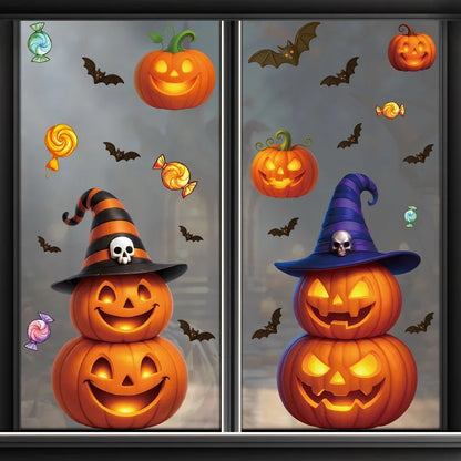 Halloween Window Glass Stickers Cartoon Pumpkin Lantern Candy Bat