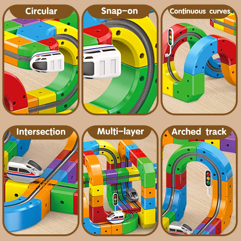 DIY Assembly Magic Track Train Building Block Multiple Shapes