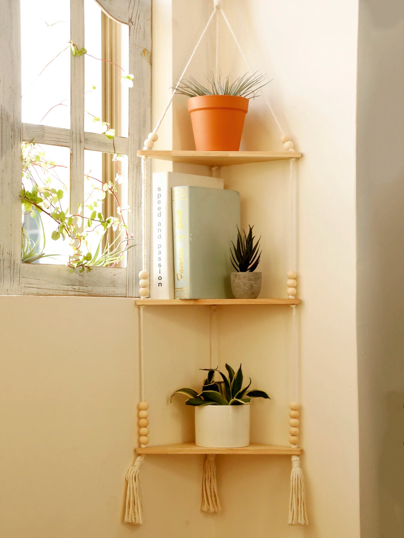 Floating Wall Shelf Wood Triangle Corner Display Stand