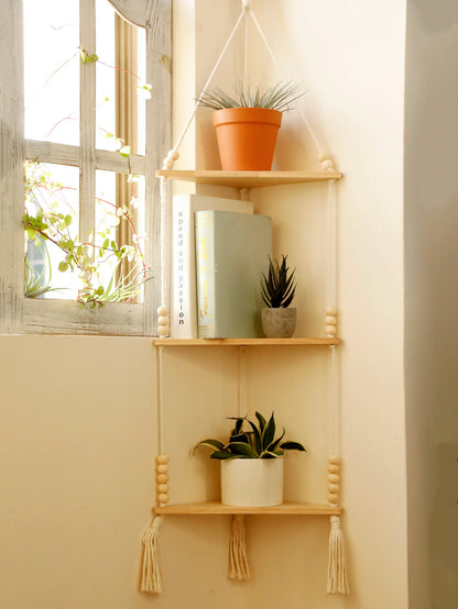 Floating Wall Shelf Wood Triangle Corner Display Stand