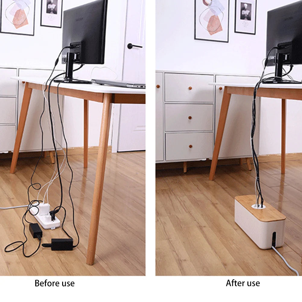 Wooden Cable Storage Box Power Line Storage Case