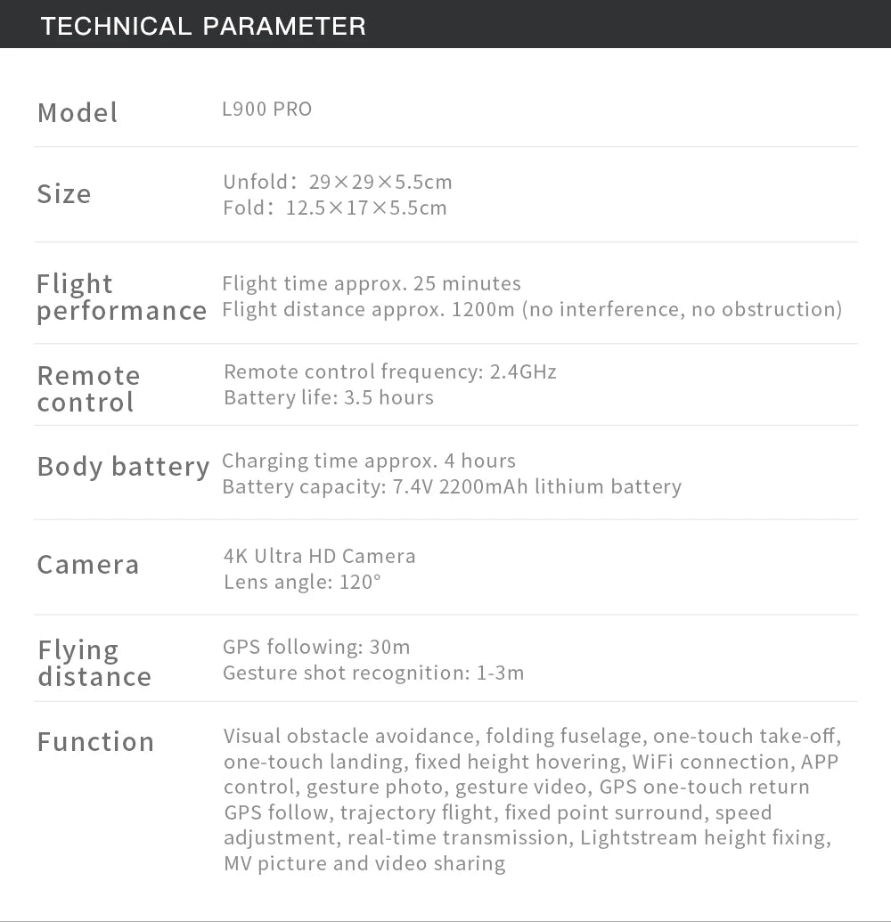L900 Pro SE MAX GPS Drone 4K Professional Dual HD Camera
