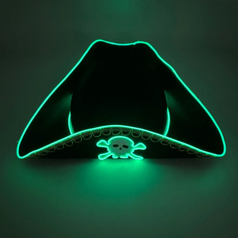 Halloween LED Black Pirate Hat For Adult Pirate Theme Party