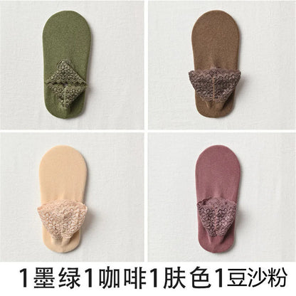 4 Pairs Casual Low Tube Lace Thermal Socks Women