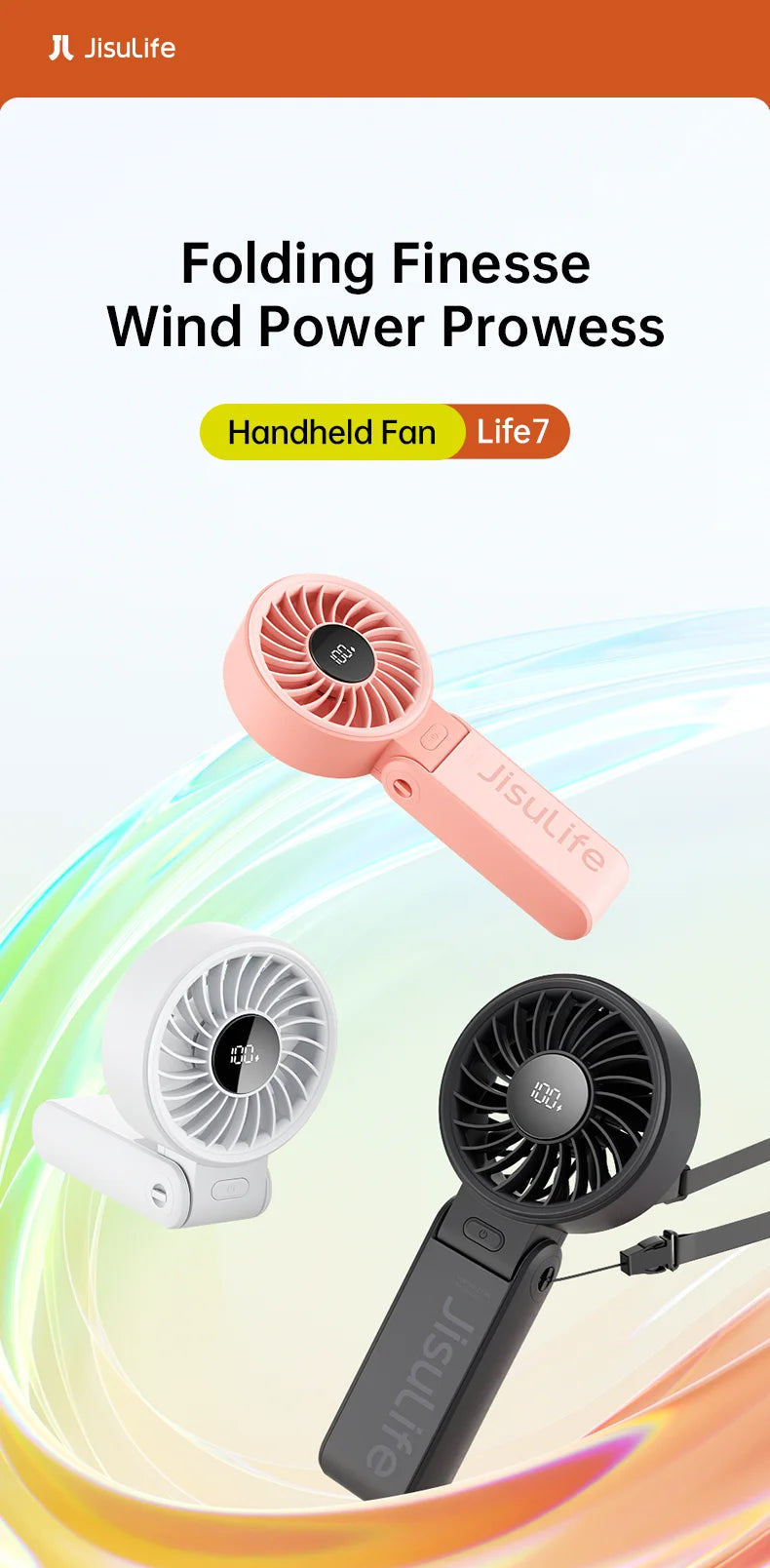 JISULIFE Portable Handheld Fan with LED Display