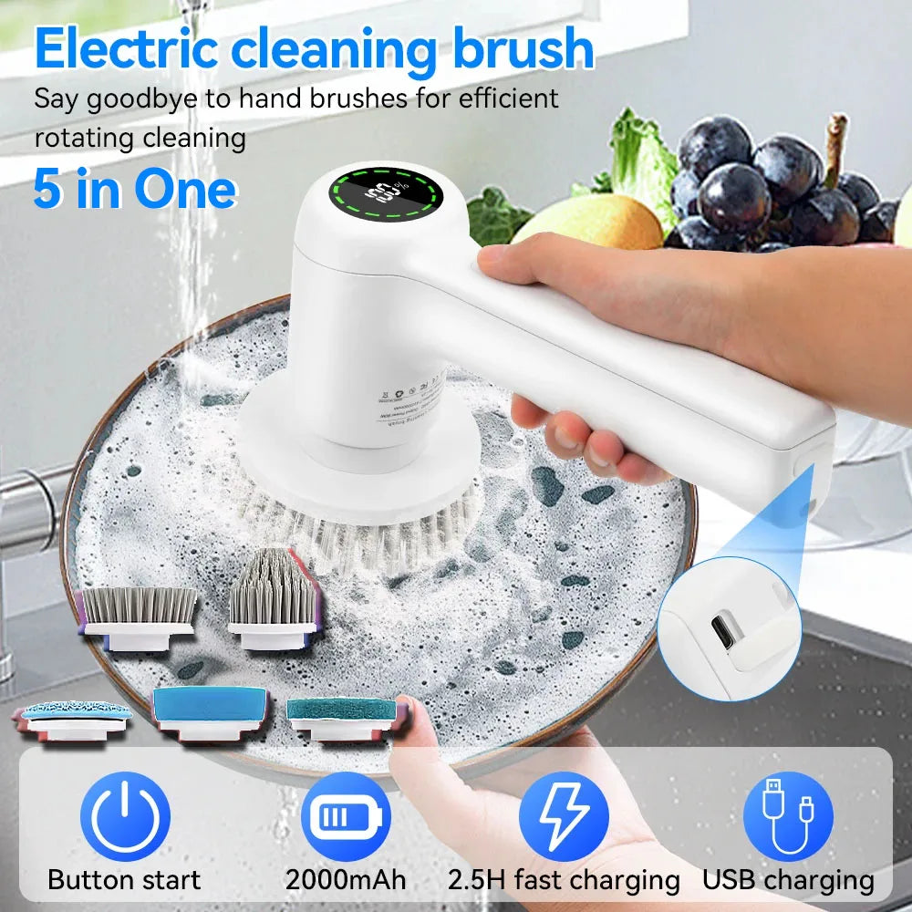 Electric Cleaning Brush 5 In 1 Electric Spin Cleaning Scrubber
