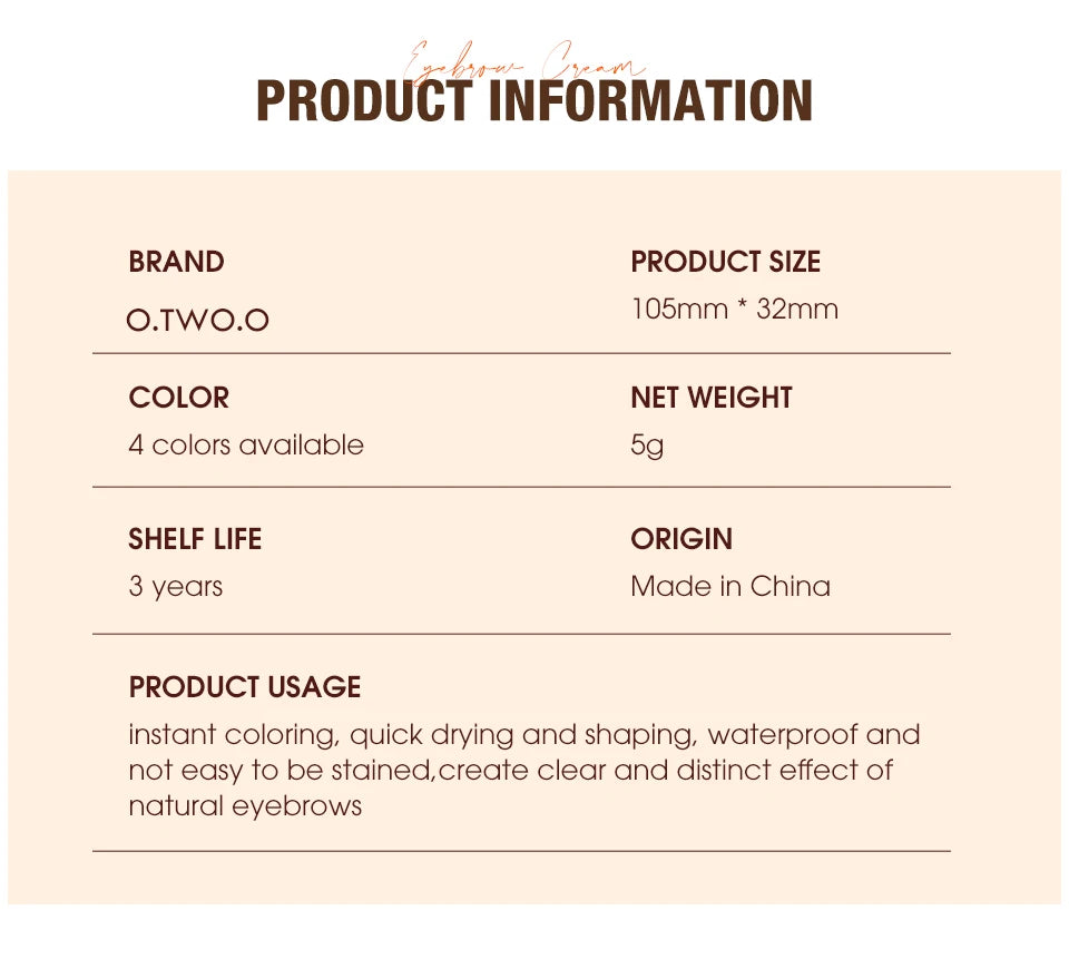O.TWO.O Eyebrow Pomade Brow Natural Waterproof Makeup