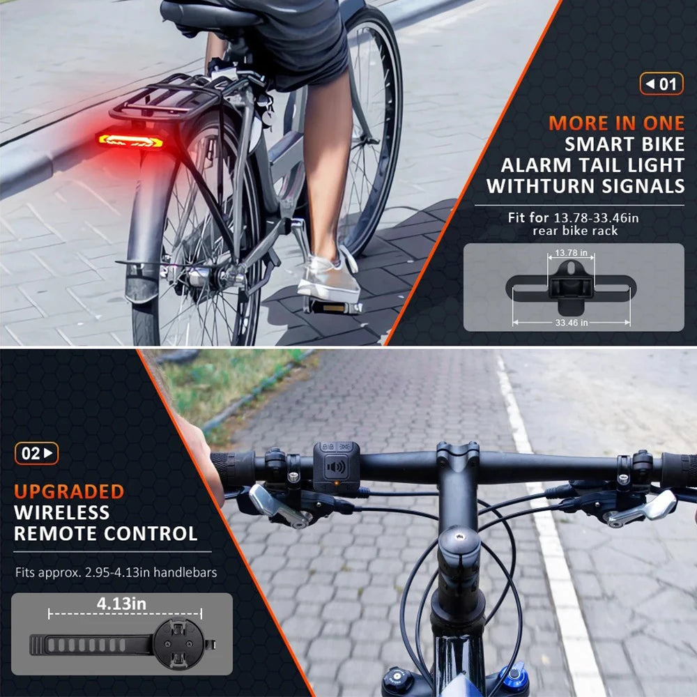 Wireless Bicycle Alarm Rear Tail Light With Turn Signal IP65
