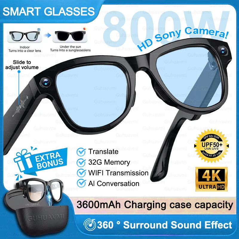 3600mAh Power Bank AI Smart Sunglasses 800W UHD Camera
