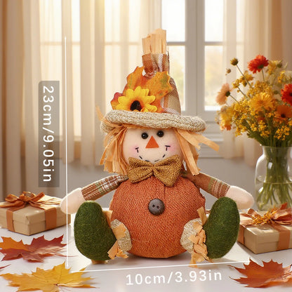 Rustic Autumn Harvest Scarecrow Decor, Plaid & Sunflower Accents for Thanksgiving,