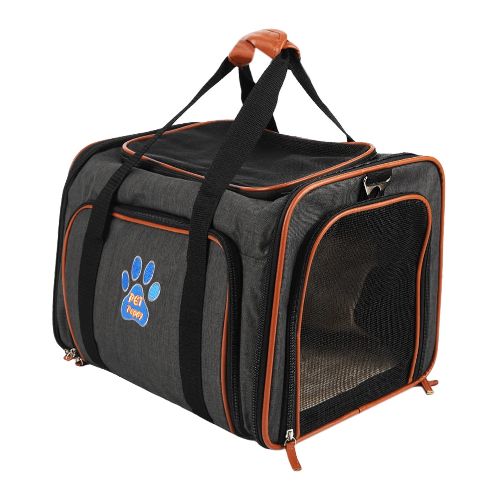 Double-sided expandable cat/dog carrier airline carry-on