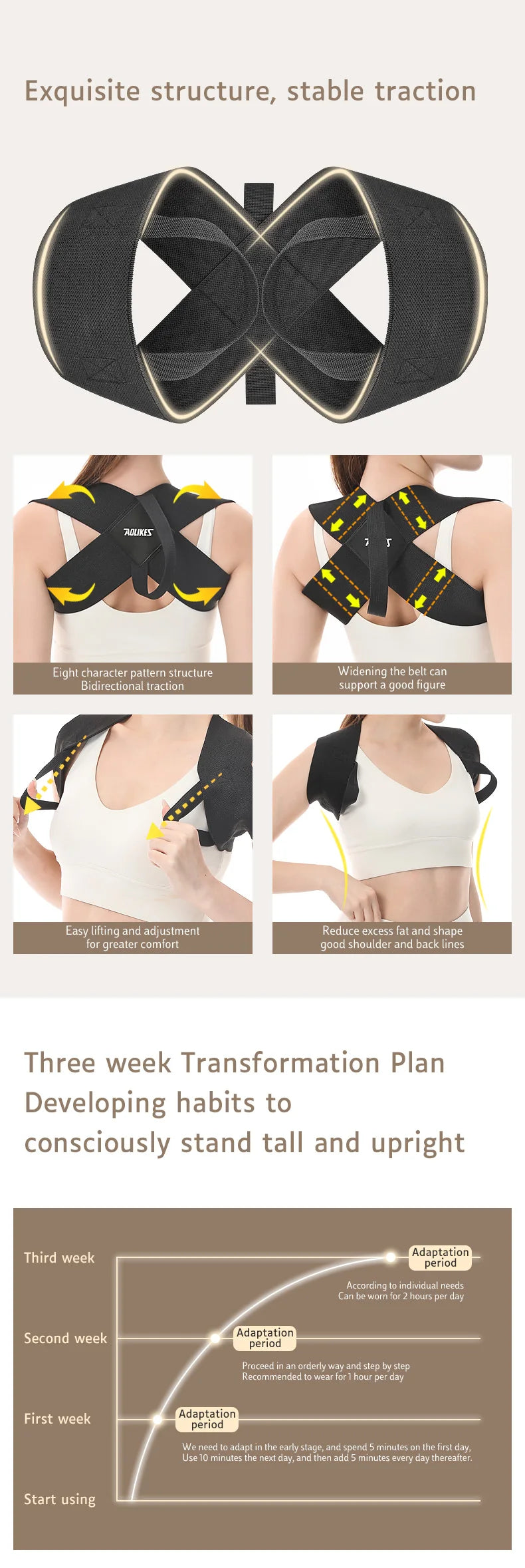 Black Durable Open Shoulder Beauty Back Traction Strap