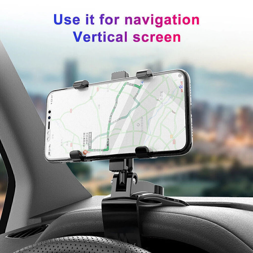 360° Rotatable Car Phone Mount - Multi-Function Clip-on Dashboard
