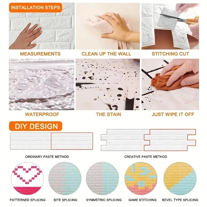 3D Self-Adhesive Wallpaper 70cm*1/5/10m Continuous Waterproof